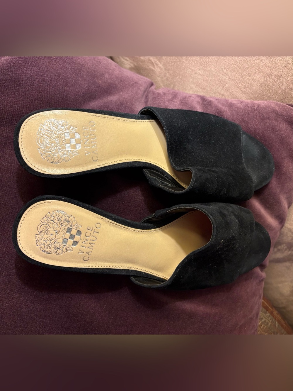 Vince Camuto Black Suede Peep-Toe Slides /Sandals (8.5m)